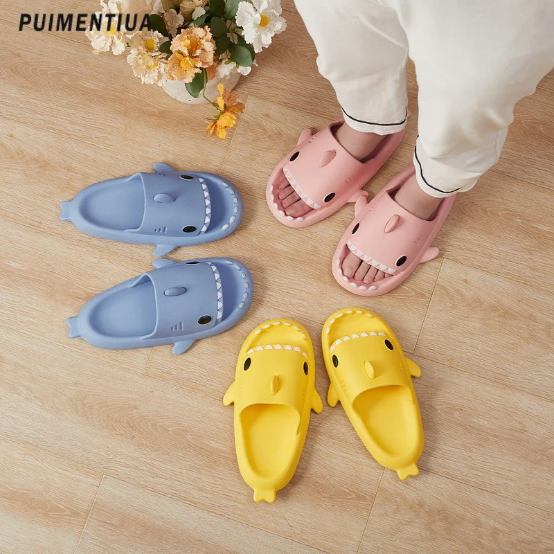 Summer Shark Slippers Women Shark Slides Men Bathroom Flip Flops Adult Kids Home Anti-Skid Flat Shoes Couple Beach Funny Sandals