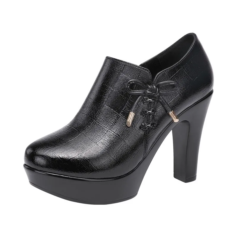 Small Size 32-43 Quality Decent Soft Leather Shoes Women's Platform Pumps for Office Work new 2024 Block High Heels 2025 Shoes with Fur