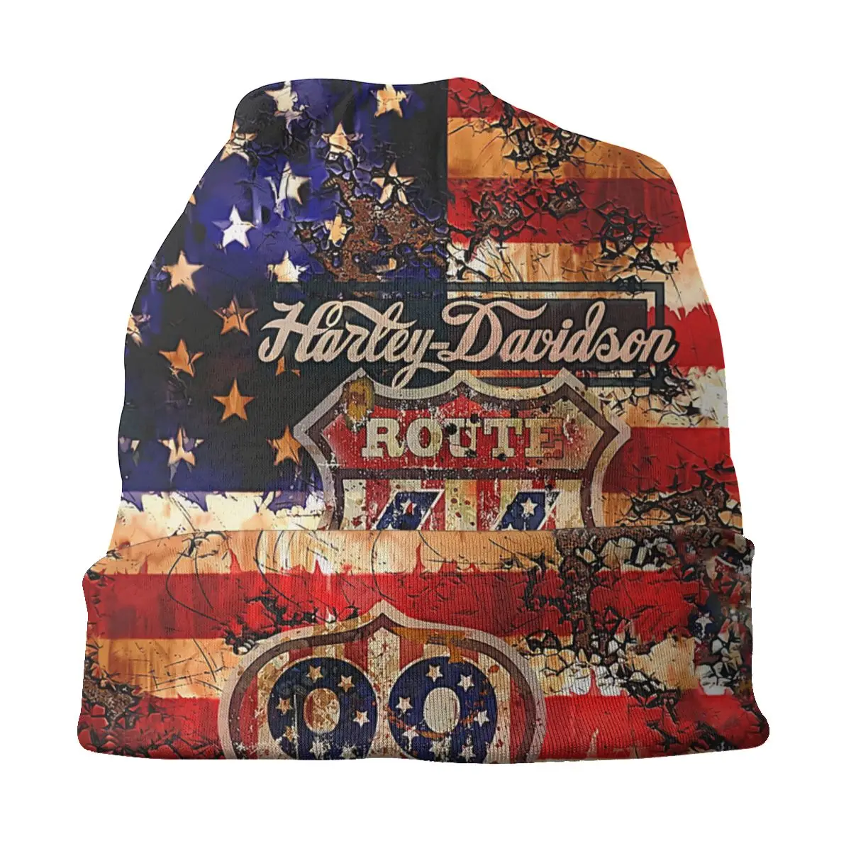 U S Route 66 US Flag Men Women Thin Beanies Windproof Ski Cap Double Layer Fabric Bonnet Hat