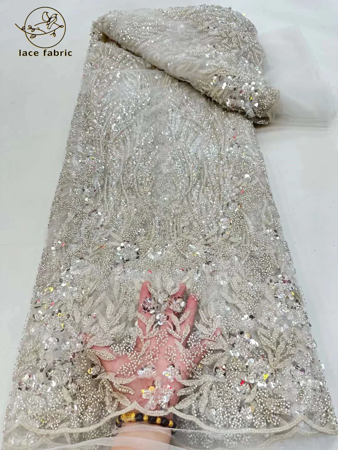 High-End Luxury French Embroidery Groom Lace Fabric High Quality 5 Yards African Nigerian Sequin Lace Fabric For Wedding Dress