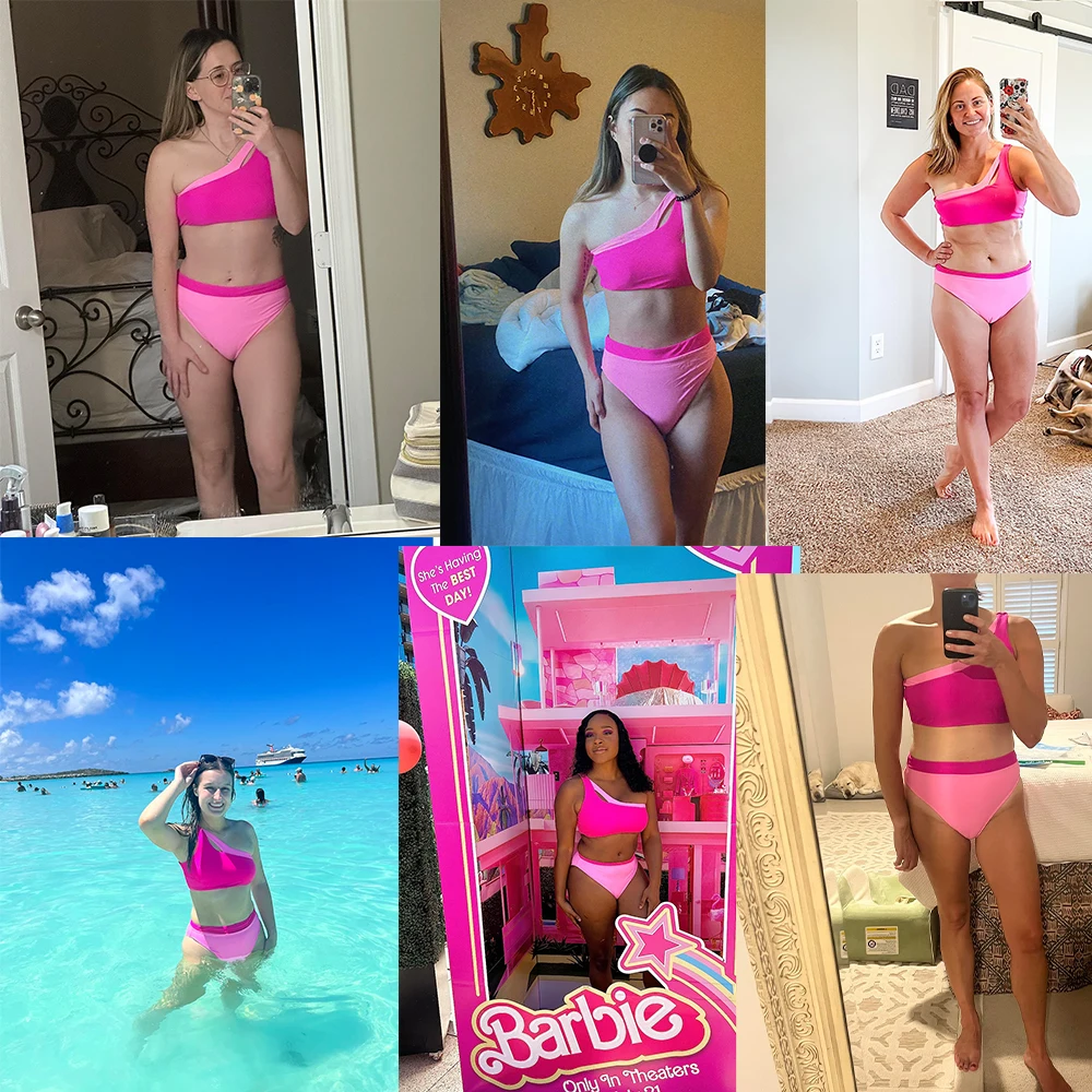 Women Shoulder One Bikini 2023 High Waist Two Pieces Swimsuit Push Up Micro Bikini Swimwear Women Swimsuit Beachwear Female smile