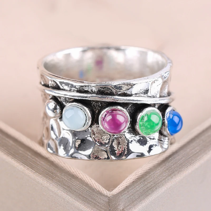 new Vintage Colorful Stone Rings for Women Gothic Chunky 2025 Knuckle Finger Ring Men's Punk Sier Color Party Retro Jewelry Gift