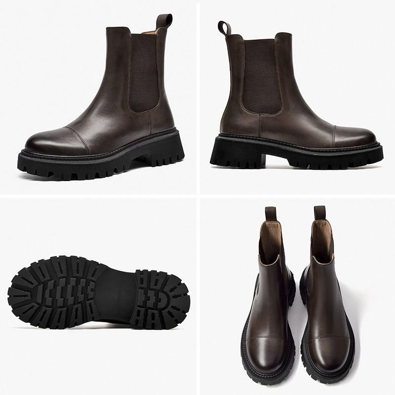 Ankle BeauToday Boots Women Round Toe Shoes With Thick Sole Genuine Cow Leather For Ladies Autumn Spring B02379 9384