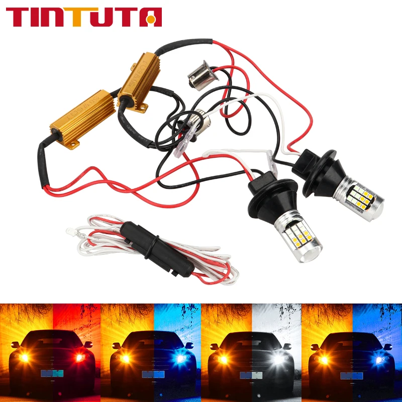 1156 BAU15S BA15S p21w PY21W T20 W21W 7440 3030 30SMD new Canbus Daytime Running lights car Turn Signal 2025 Light Dual Color 12v