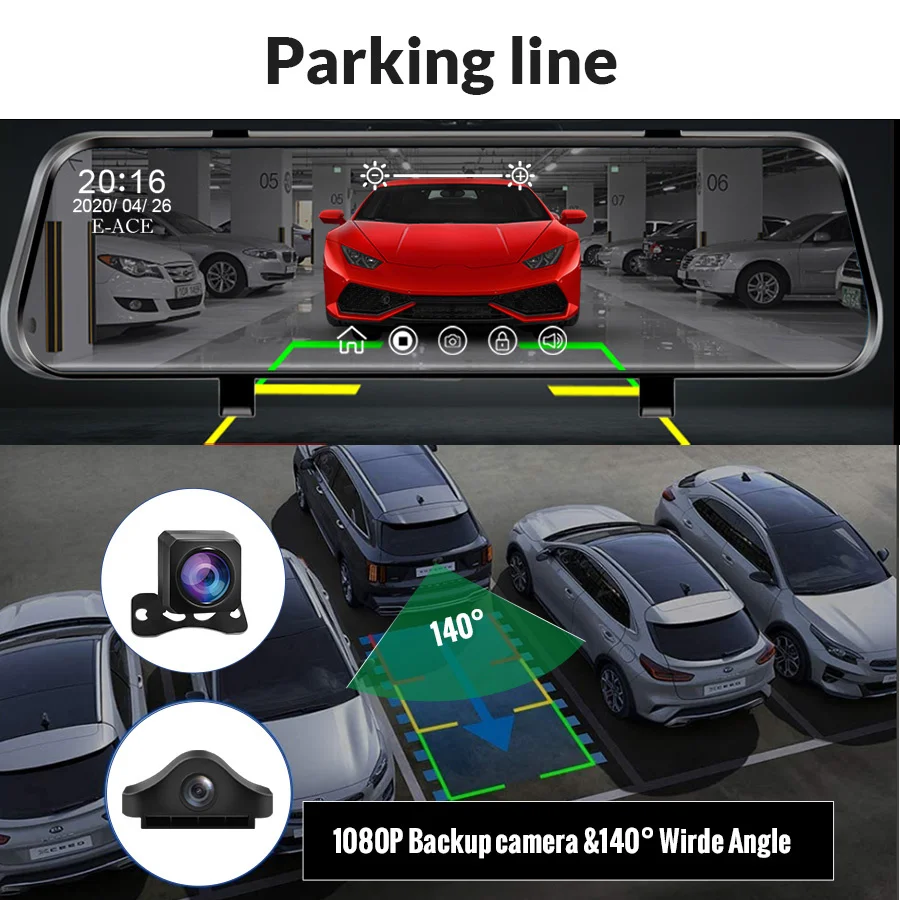 E-ACE Car Rear View Camera Waterproof 2.5MM Jack Back Reverse Camera Parking Assistance Cameras Only for E-ACE DVR Dashcam A20P