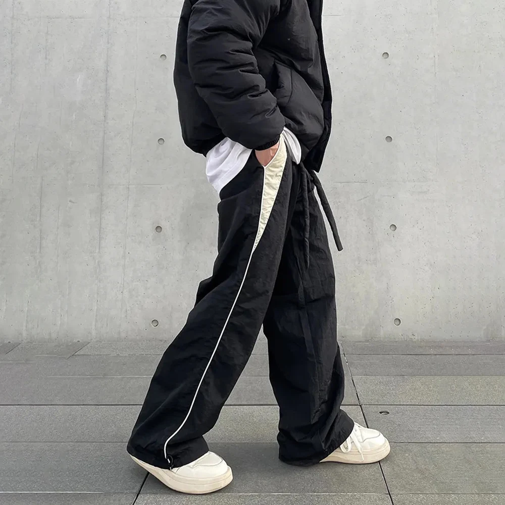2025 HOUZHOU Baggy Pants for Men Parachute Vintage Oversize new Joggers Haruku Streetwear Sweatpants Black Wide Leg Trousers Male