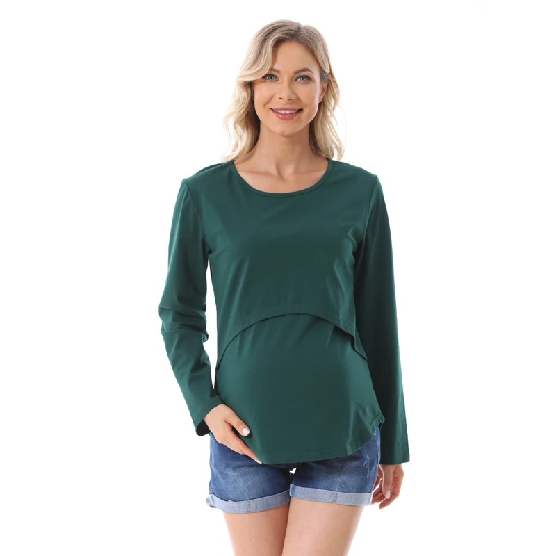New Maternity Clothes Womens LongSleeve Crew Neck Solid Color Nursed Tops Casual T Shirt For Breastfeeding