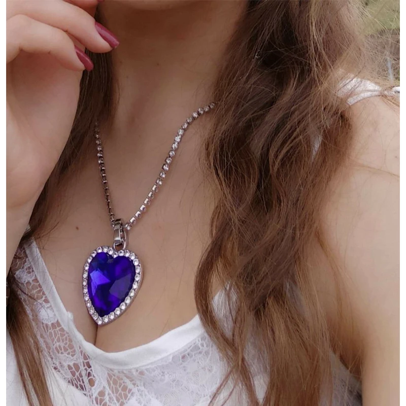 Movie TITANIC Heart Of the Ocean Necklace Love Forever Blue Red Crystal Pendants Necklace Women Wedding Jewelry Gift