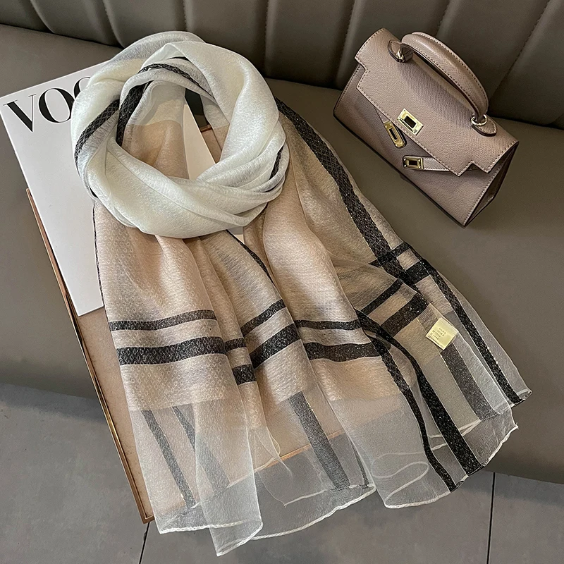 2023 New new Shawls and Wraps Plaid Silk Scarf Women Hijab Pashmina Beach Foulard Stoles Female 2025 Bufanda Headscarf