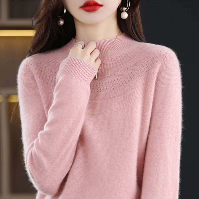 Autumn and winter wool single-line ready-to-wear hollow women's pullover O-neck cashmere new 2025 sweater knitted solid color