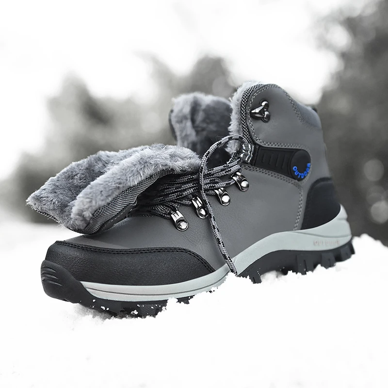Men Boots Winter 2023 New Warm Plush Outdoor Waterproof PU Snow Ankle Boots Work Casual Hiking Shoes High-top Shoes Men