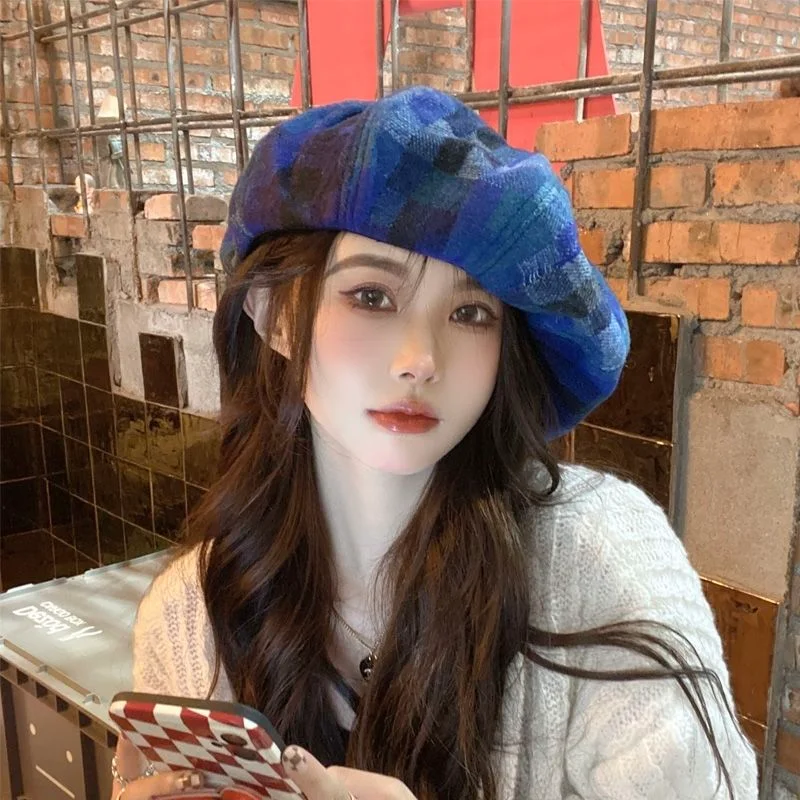 Women's Large Blue Beret Niche Exaggerated Tweed Painter Hat Tie-dye new Color 2025 Contrast Personality Japanese Oversized Cloud Hat