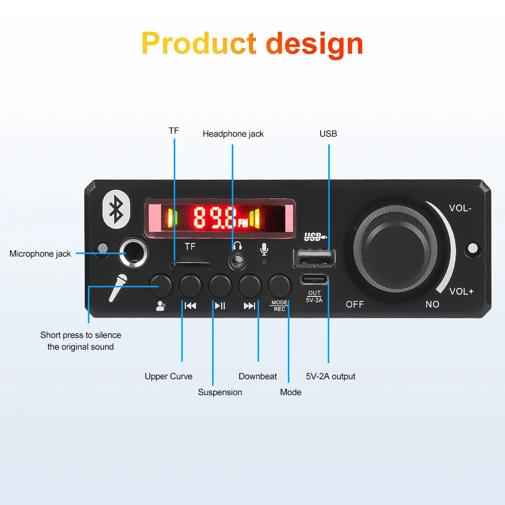160W Amplifier Bluetooth MP3 Decoder Board 12V DIY MP3 Player Car FM Radio Module TF USB Microphone Record Handsfree Call