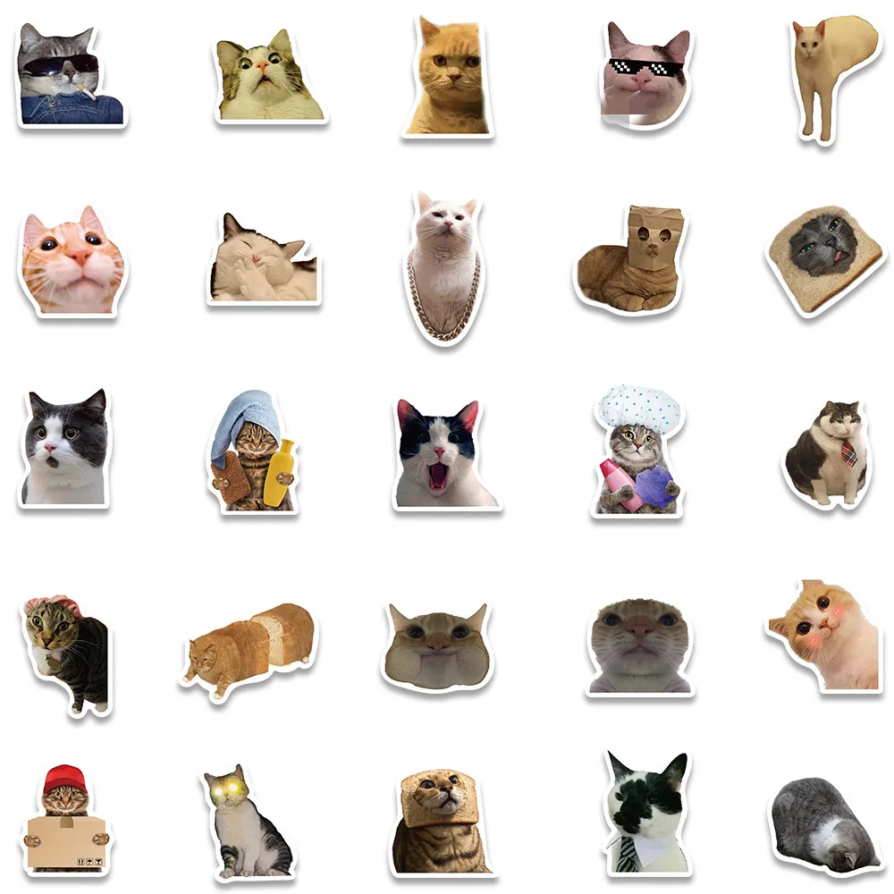 50pcs Cute Funny Cats Animal Stickers For Lage Laptop Guitar Phone Vinyl new Waterproof Graffiti 2025 Skateboard Car Decals