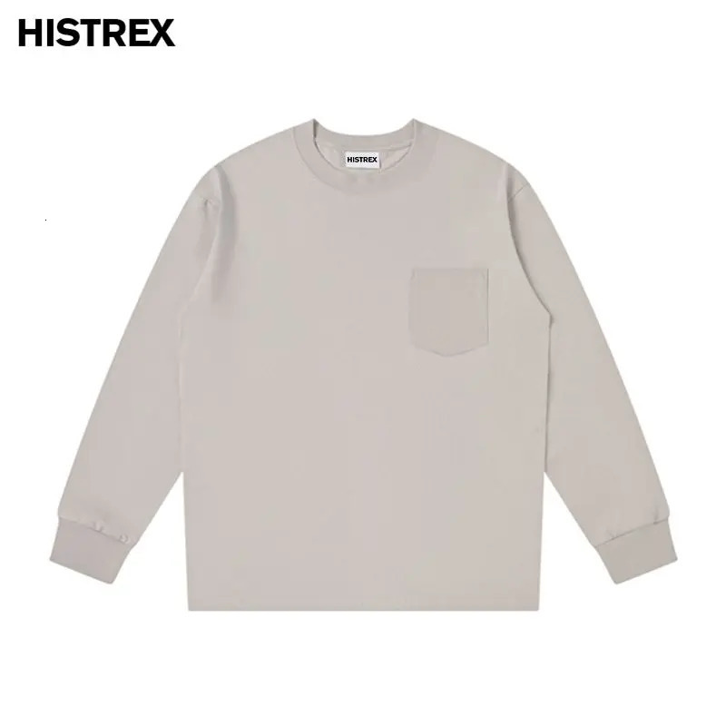 250 gsm 8.8 oz 100% Cotton Plain Long Sleeve T shirt With PocketSpring Fall Oversized Tee MenUnisex Loose Hip Hop Tshirt Women 240319