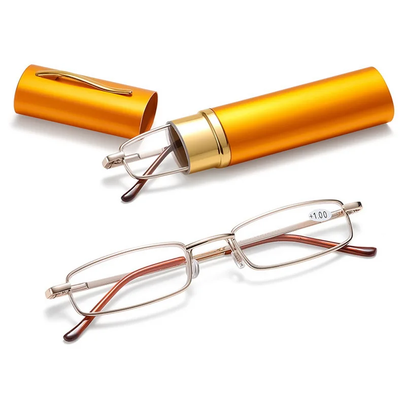 Elegant Portable Metal Frame Mini Ultra-thin Reading Glasses Pen Box Men Women Reading Glasses with Box Presbyopia Eyeglasses