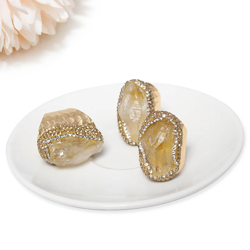 Irregular Citrine Open Ring for Women Micro Inlay Adjustable Reiki Natural Stone Finger Jewelry - view 6