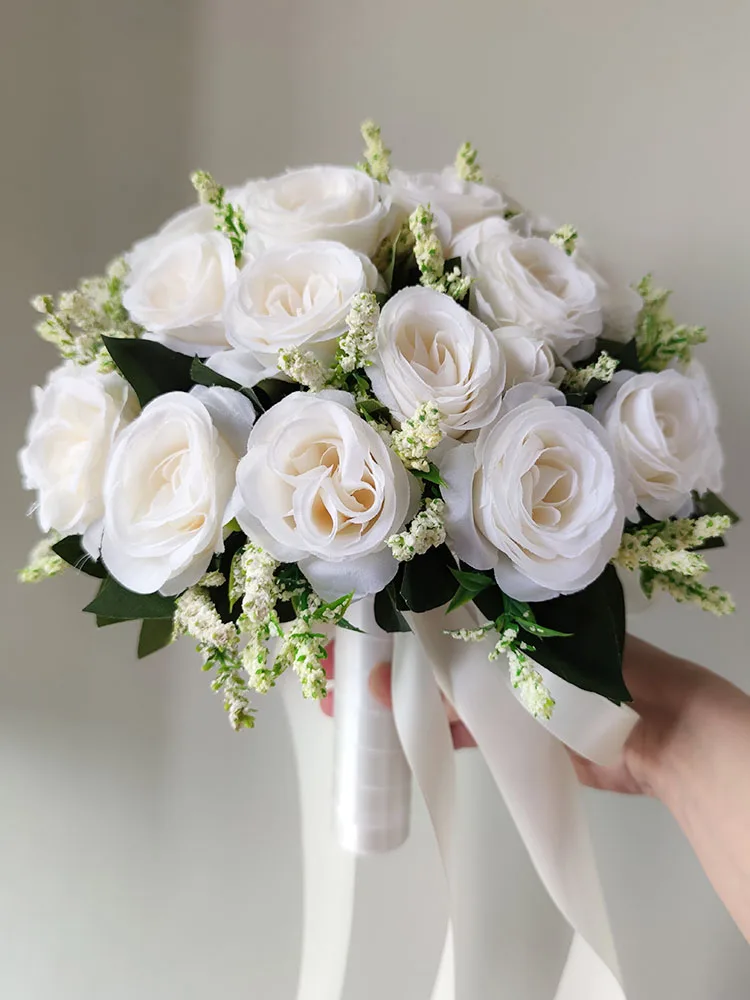 White Wedding Bouquet for Bride 2025 Bridesmaid Silk new Roses Artificial Flowers Boutonniere Mariage Bouquet Wedding Accessories Corsage