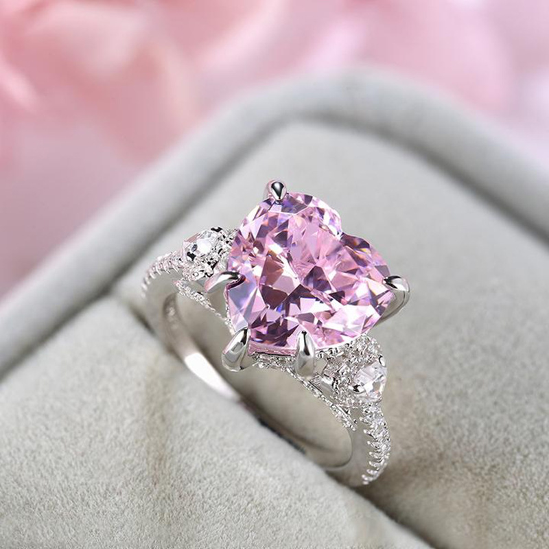 Luxury Designer Heart Pink Crystal Rings for Women Wedding Engagement Rings for Women Valentines Day Gift Jewelry Anillos Mujer