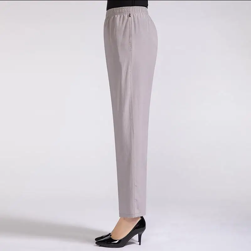 2025 Women Summer Silk Comfortable new High Waist Elastic Long Ladies Pants