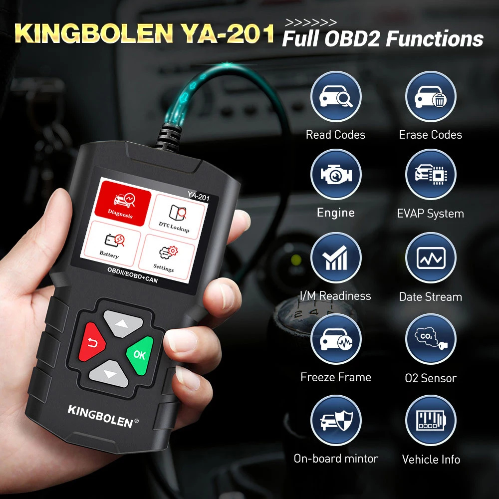 YA201 Car OBD2 EOBD new Code Reader Professional Auto Scanner for Engine Check YA-101 Car Diagnostic Tools for 2025 KING-BOLEN PK CR3001