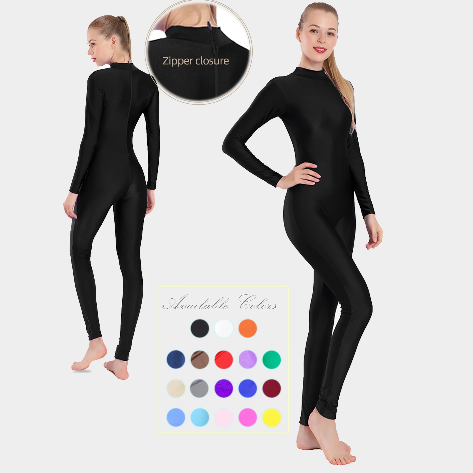 AOYLISEY Women Full Body Unitard Turtleneck Zip Ballet Long new Sleeve Adult Dancewear Spandex Unisex Jumpsuit 2025 Gymnastics Costume