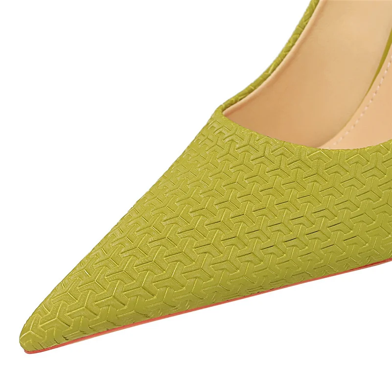 Women Fetish 10cm High Heels Green Pumps Wedding Bridal Stiletto Wedding Sexy Weave Flower Heels Lady Scarpins Event Party Shoes