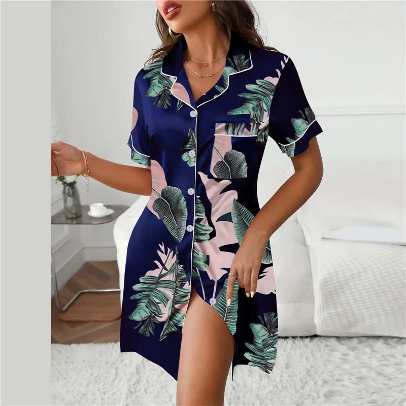 Womens Silk Satin Pamas Set Women new Shirt Skirt Sleepwear 2025 Pijama Women's Loungewear Pamas Suit Female Sleepwear