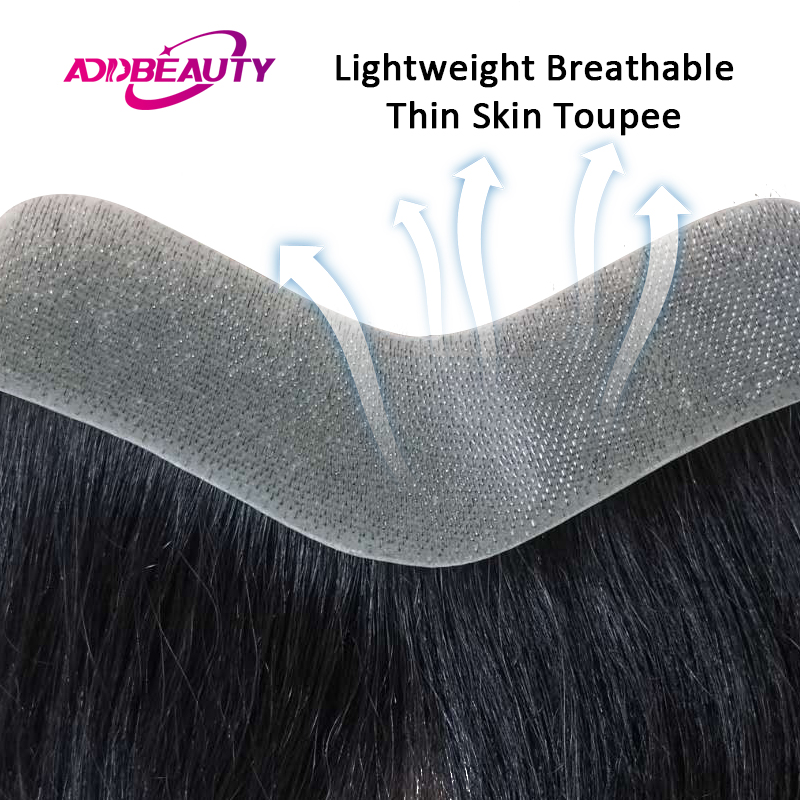 Men Toupee PU V Style Front Human Hair Wigs Indian Human Remy Hair Replacement Straight Hairpiece Natural Color 6inches 100%