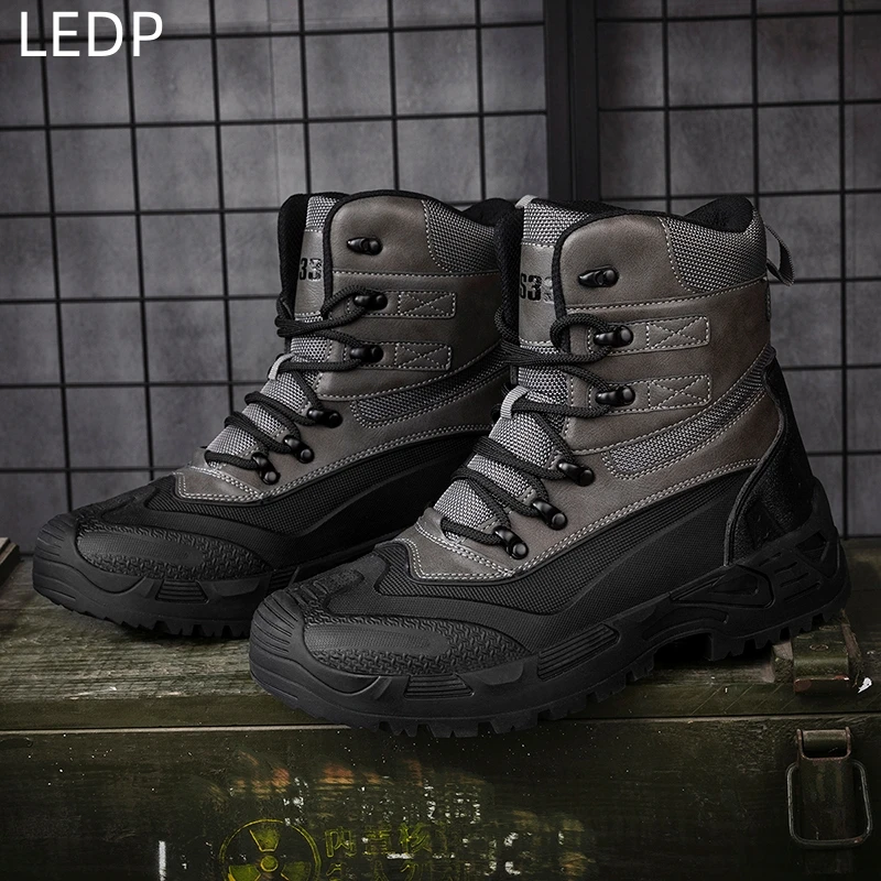 Men's Large Size Outdoor Field Training Hiking Military Boots High-top Hiking Outdoor Wear-resistant Comfortable Breathable