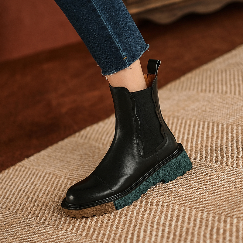 2024 Winter Shoes Genuine Leather Women Ankle atos De Mujer Flats Chunky Boots Platform shoes a135