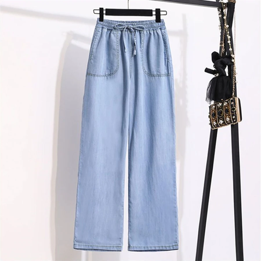 Elastic High Waist Straight Leg 2025 new Jean Women Casual Baggy Pant Thin Denim Trouser Oversize 5xl Vintage Vaquero Streetwear Pantalon