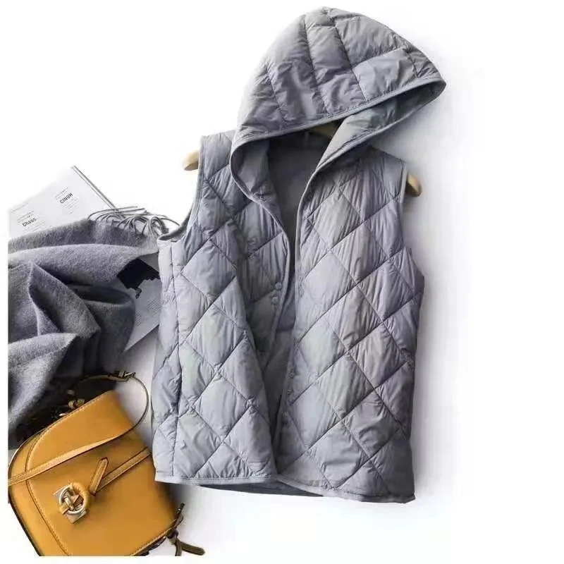 2023 New Spring Lightweight Water-Resistant Packable Plus Size Vest Hooded Pocket Single Breasted Quilted Vests Women Outerwear