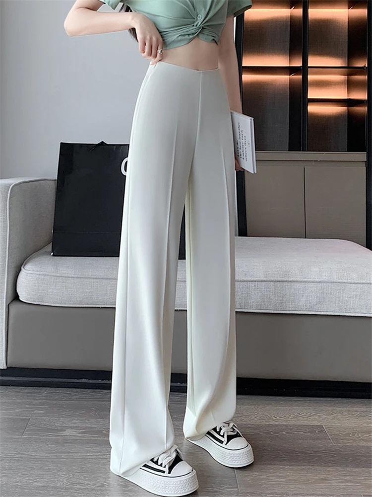 High Waist Khaki Suit Wide Leg Women's Full Pants Spring Summer new Female Elegant Minimalism Straight Loose 2025 Trousers 2023 New