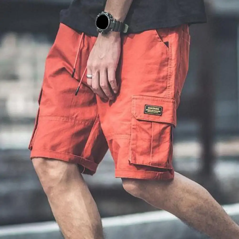 Men Shorts Hip-pop Style Multi 2025 Pockets Fifth-pants Solid Color Drawstring Cargo new Shorts Casual Elastic Waistband Shorts
