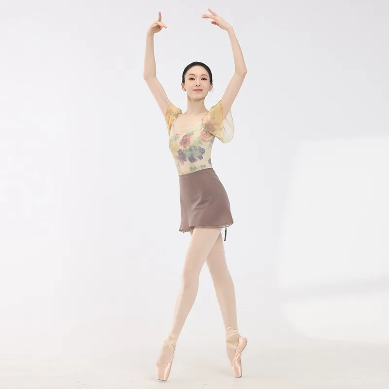Ballet Leotard Oil Painting For Women Lotus Leaf Sleeve Ballerina Bodysuit Adult Dancewear Ballet Dance Coverall Gymnastics