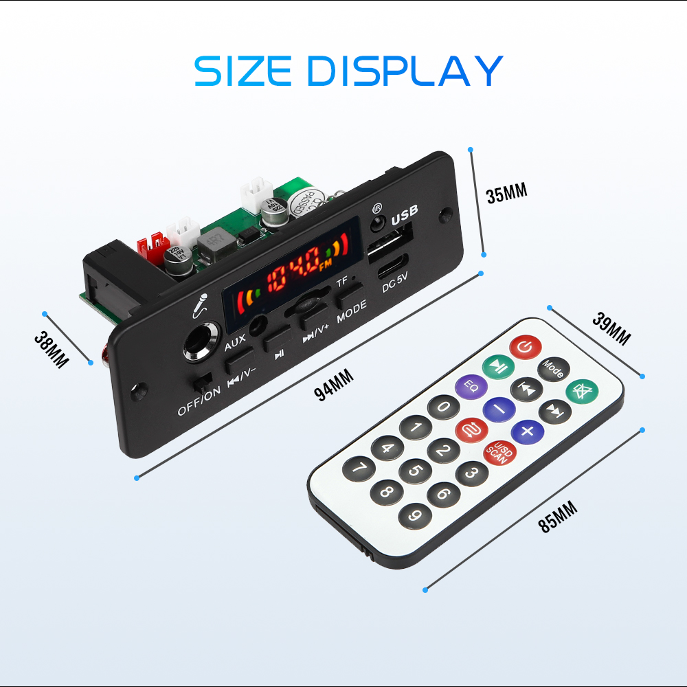2*3W Amplifier DIY MP3 Decoder Board DC 10W Bluetooth Music Player Car FM Radio Module Microphone TF USB Handsfree Call Record