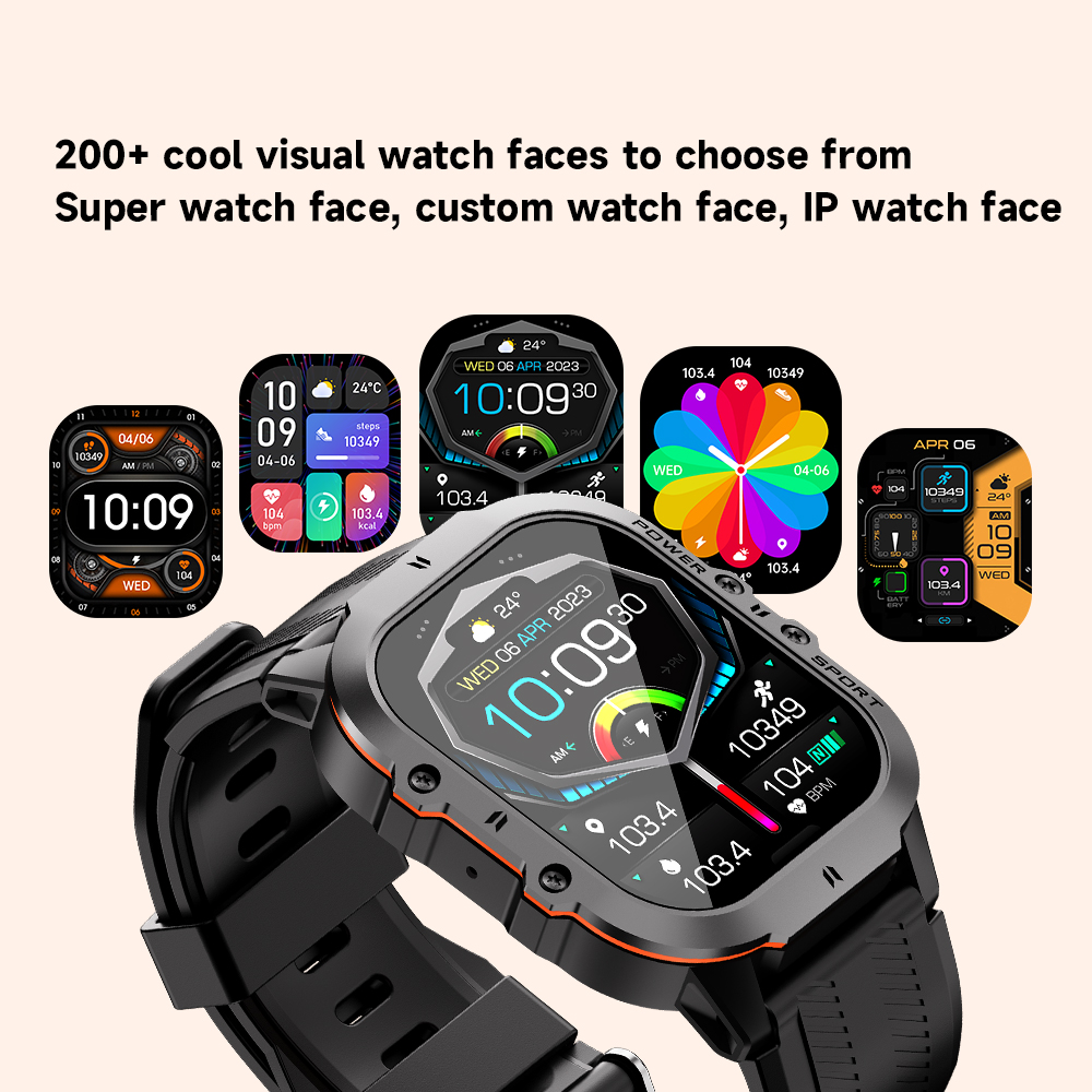 Oukitel BT20 2024 Rugged Smartwatch Sport Smart Watch For Men 350mAh BT 5.2 1.96 Inch AMOLED Display Men's Smartwatch