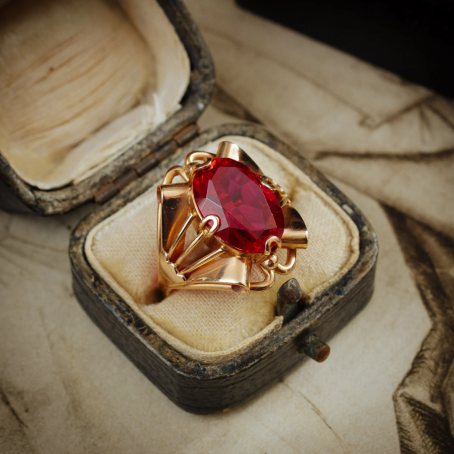 Vintage Jewelry Handmade Red Stone Ring Wedding Gifts Rings for Women Fidget Gold Color Ring Valentines Day Gift Anillos Mujer