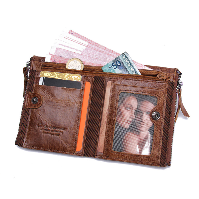 CONTACT'S Genuine Leather Wallets for Men Card Holder Zip Coin Purses Luxury Designer Casual Men Wallet Money Clip Men's Wallets