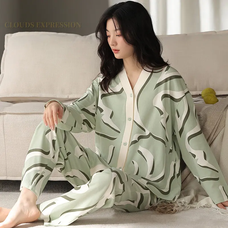 Spring New Elegant Women 2025 Pama Sets new Female Pyjamas V-neck Girls Kimono Sleepwear Femme Loungewear Pijama Mujer Home Nightwear