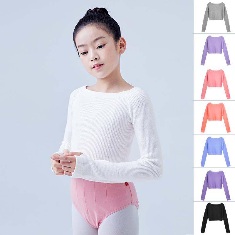 Girls Ballet Dance Sweater Elastic Flat Shoulder Sweater Teen 2025 Children Autumn Winter Pullovers new Long Sleeve Knitwear
