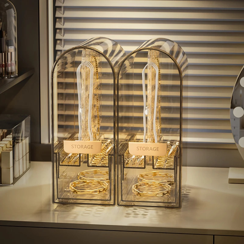 Transparent Jewelry Box Plastic Ring Bracelet Earrings Organizer Necklace Display Stand Drawer Accessories Storage 240327