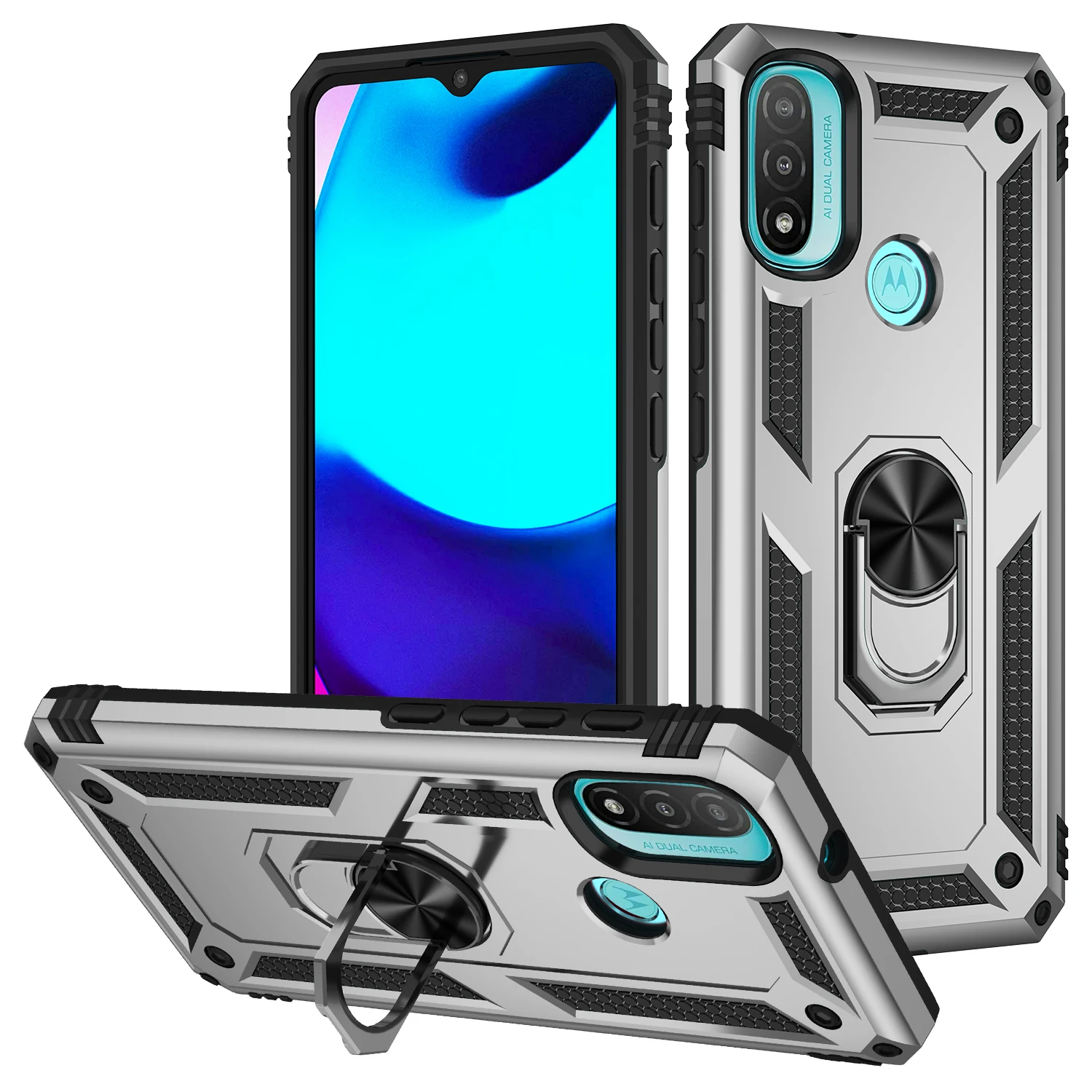 Case for Motorola 2025 Moto E20 E30 E40 Shockproof Bumper Armor Protective Magnetic Holder Ring Cover for Moto new E 20 30 40