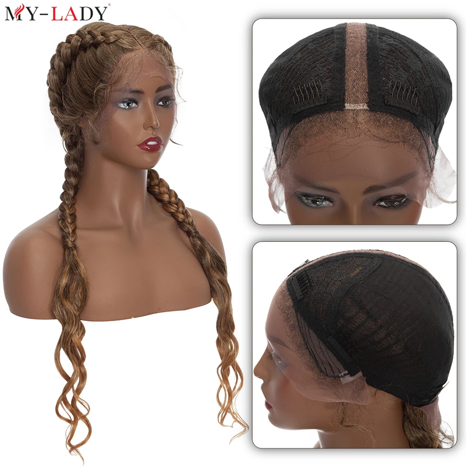 My-Lady 26Inch Synthetic Wigs Dutch Braids Lace Front Wig With African Braid Lace Frontal Cornrow Braid Afro Wig Braiding Wigs