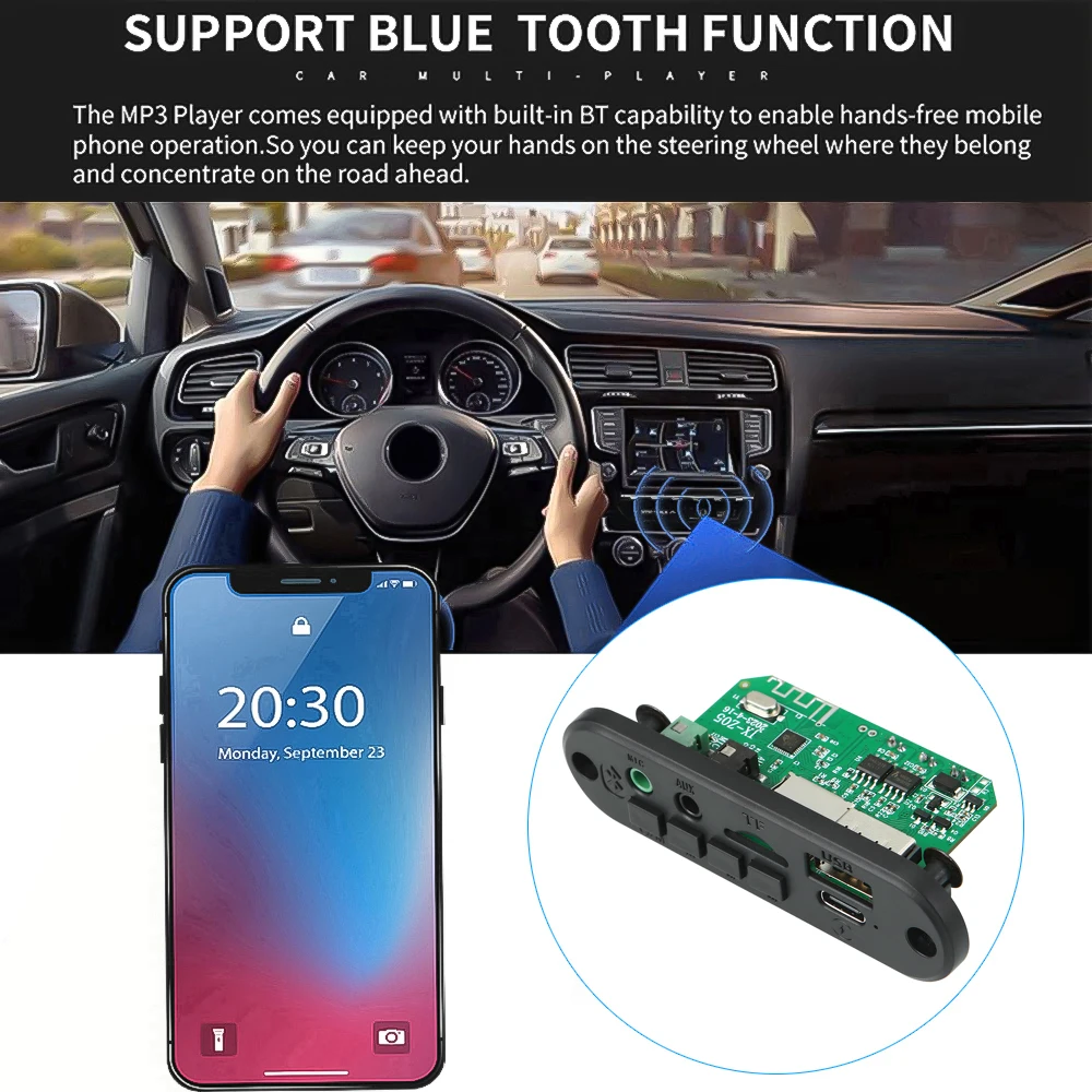 6W Amplifier Bluetooth 5.0 MP3 Decoder Board 3.7V 5V MP3 Player Support Call Recording 3.5mm USB TF FM for Module Car Speaker