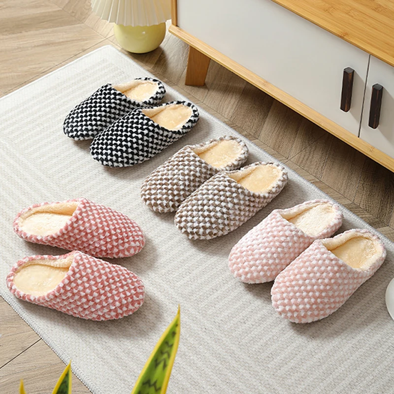 Women Indoor Slippers Warm Plush Home Slipper Autumn Winter Shoes Woman House Flat Floor Soft Slient Slides for Bedroom Dropship