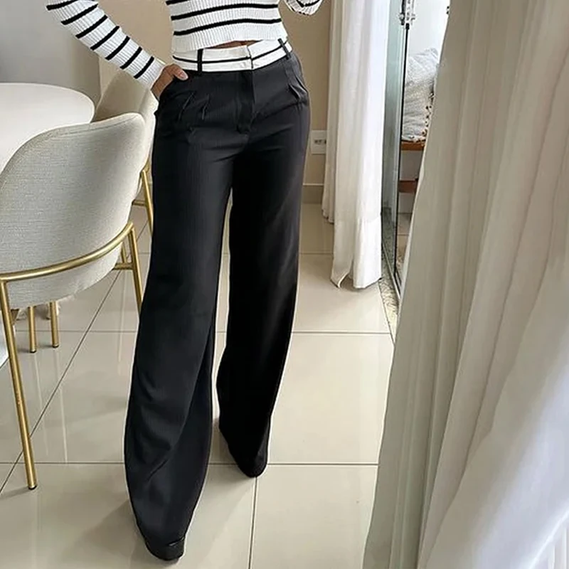 Wefads Women Two Piece Set Winter Office Casual Striped Printed Crew Long Sleeve Slim Sweater Top Loose With Pockets Pants Sets