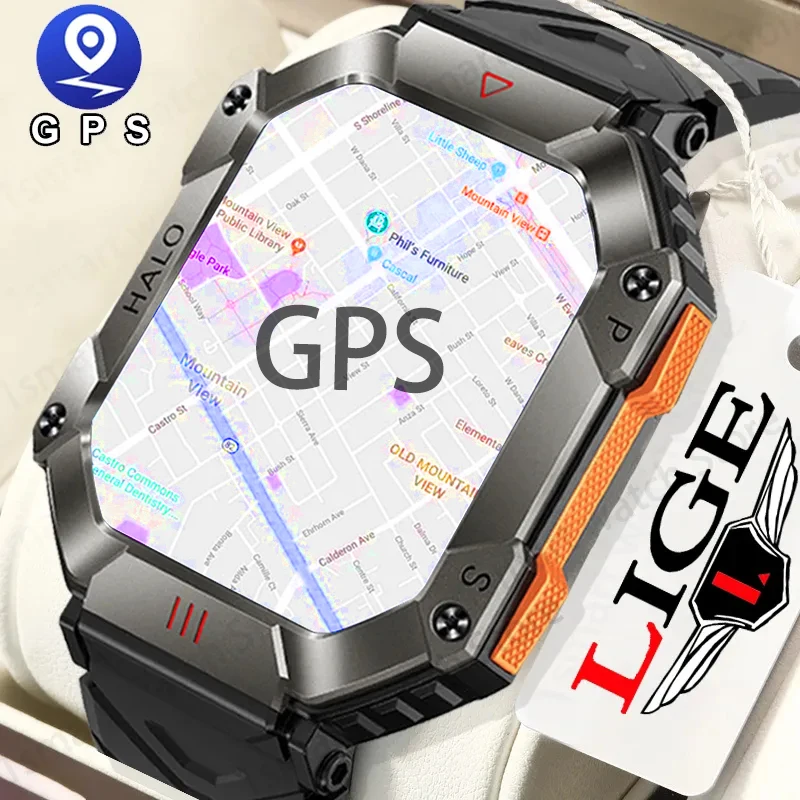 2024 Military Outdoor Men's Smart Watch Compass GPS Track Weather AI Voice 120+Sports Modes Waterproof SmartWatches Men Women