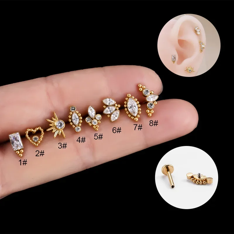 1Piece G23 Titanium 1.2*8mm Piercing Flat Studs new Lip 2025 Stud Earring for Women Medical Titanium Heart Earrings for Teens Ear Cuffs